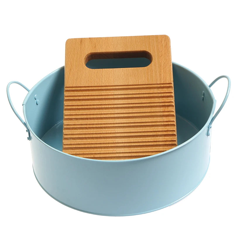 Montessori Laundry  Activity Washing Clothes Kids Practical Life Materials Wood Washboard/ Metal Tub Basic Skill Learning Tool